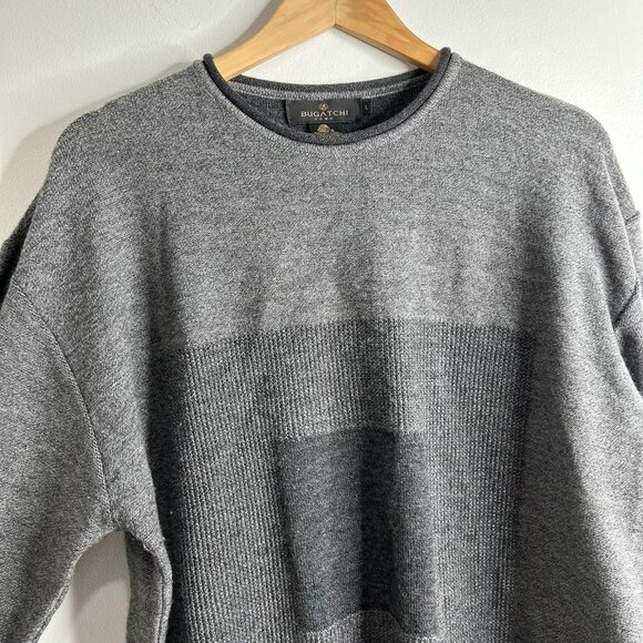 Bugatchi Uomo Sweater Mens Large Gray Merino Wool Crewneck Textured Block Knit - Picture 2 of 10